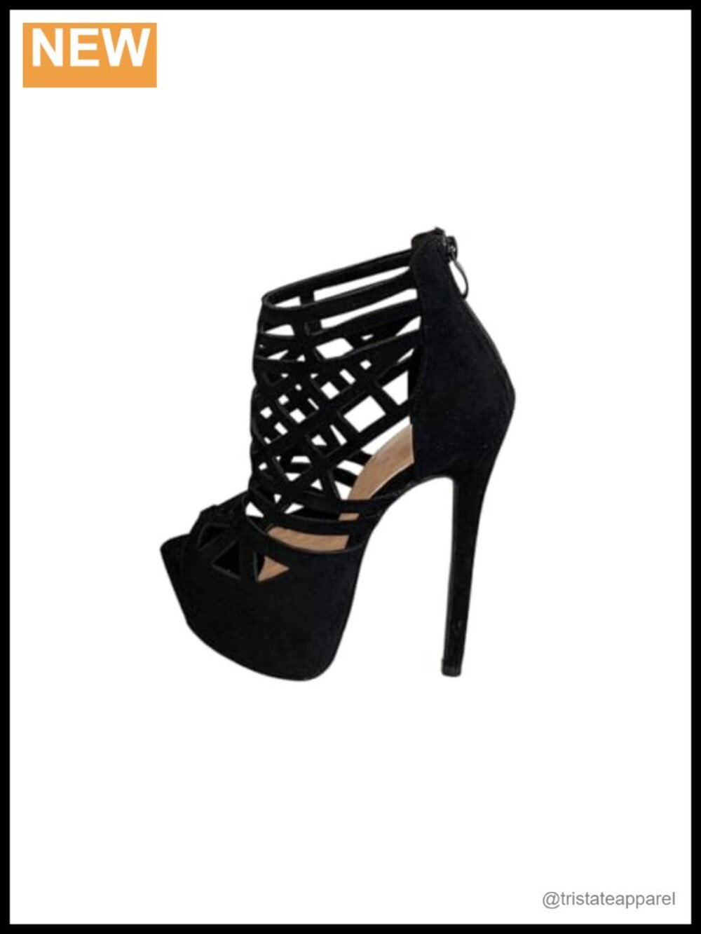 Sexy Hollow Strappy Faux Leather Platform Stiletto Heels Open Toe Zip